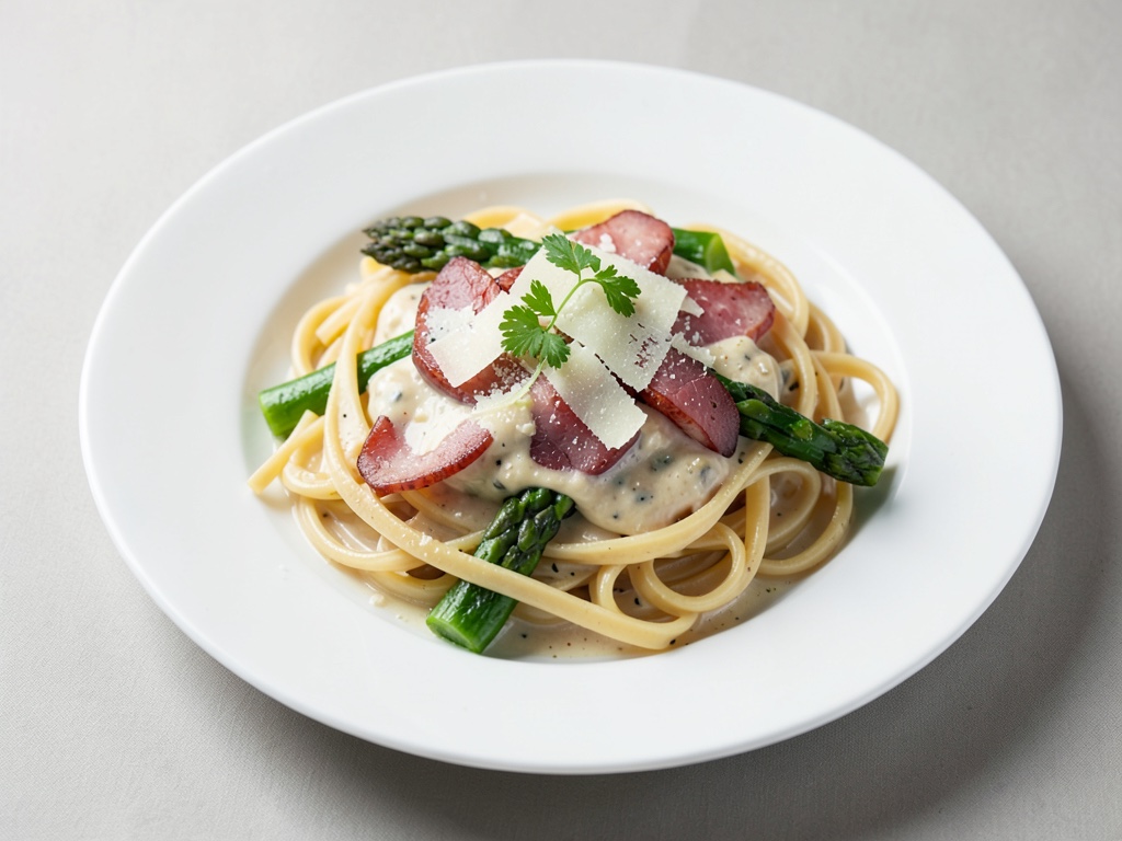 Cremige Pasta mit Schinken, Spargel und Parmesan