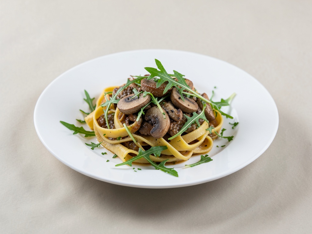 Bandnudeln mit Shiitake-Pilzen und Rucola