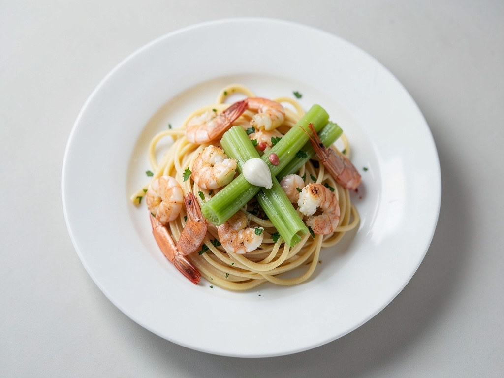 Kreative Pasta mit Garnelen und Spargel