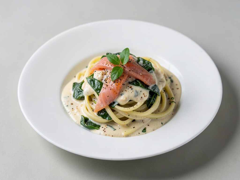Cremige Pasta mit Räucherlachs und Spinat