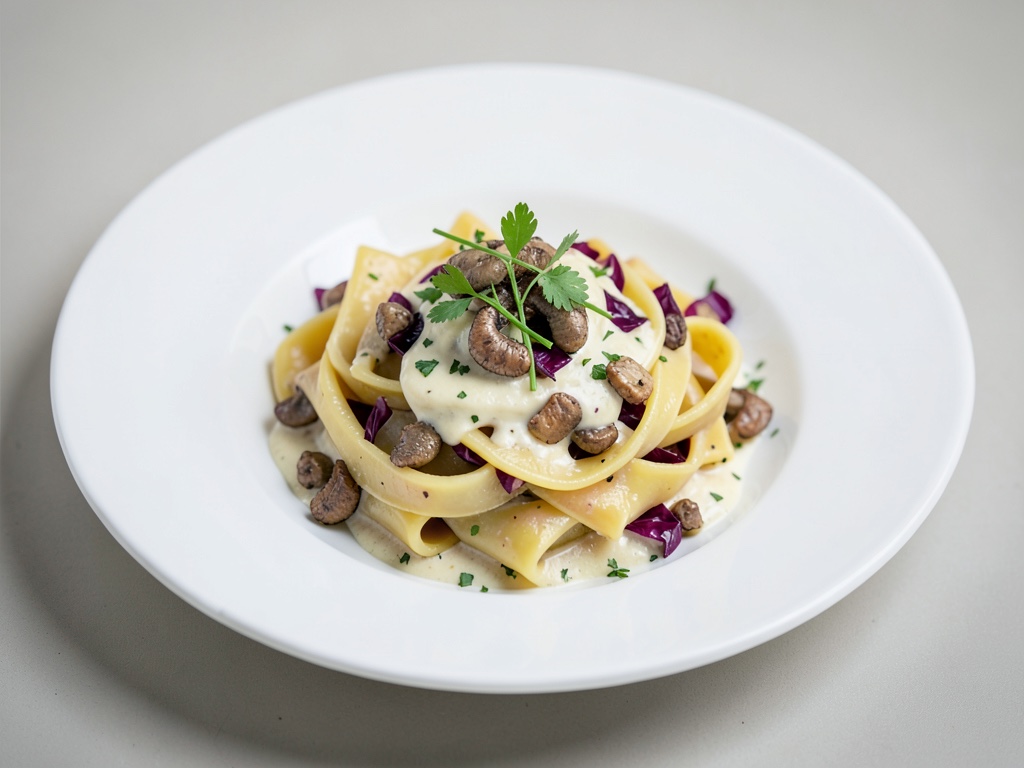 Tagliatelle mit Champignon-Radicchio-Cremesauce