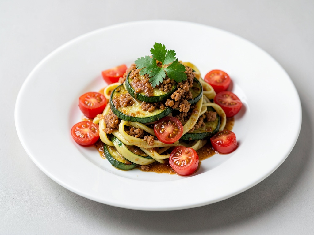 Knusprige Zucchini-Pasta mit frischen Tomaten