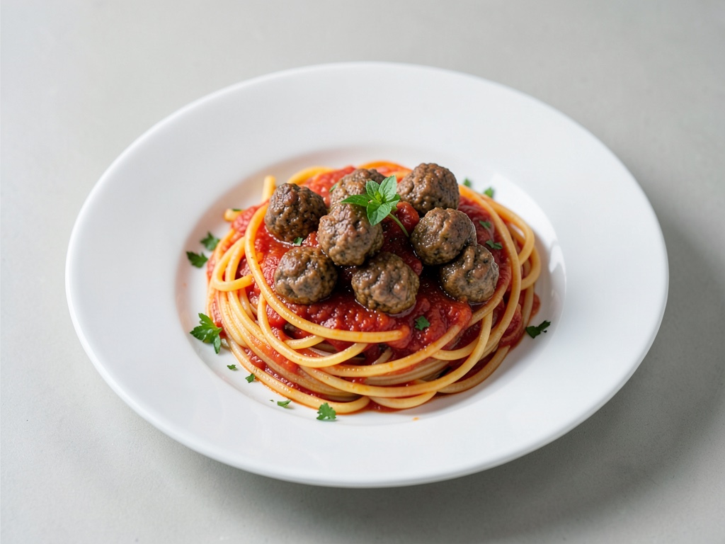 Spaghetti mit Fleischbällchen in Tomatensoße