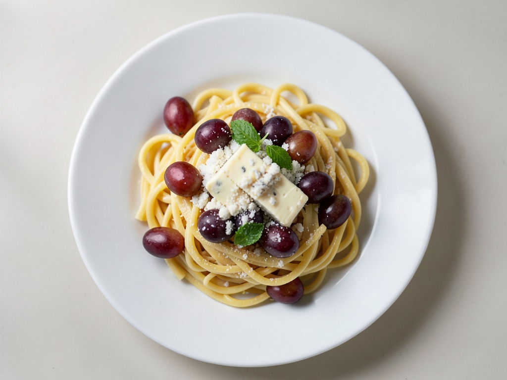 Ofen-Nudeln mit Trauben und Blauschimmelkäse