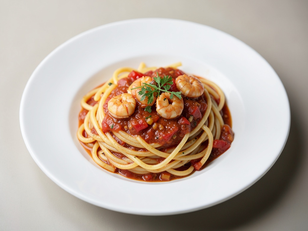 Spaghetti mit Venusmuscheln in Tomaten-Paprika-Soße