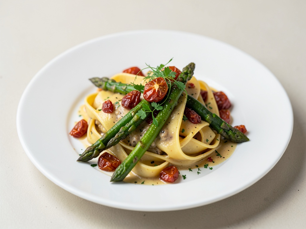 Pappardelle mit grünem Spargel und getrockneten Tomaten