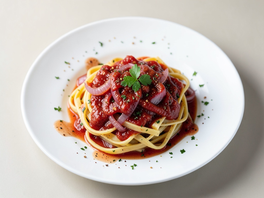Nudeln mit süß-scharfer Rote-Zwiebel-Sauce