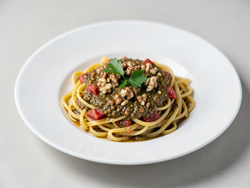 Nudeln mit hausgemachtem Walnuss-Tomaten-Pesto