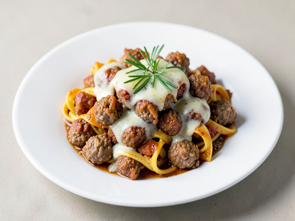 Knusprige Pasta-Auflauf mit Fleischbällchen und Käse