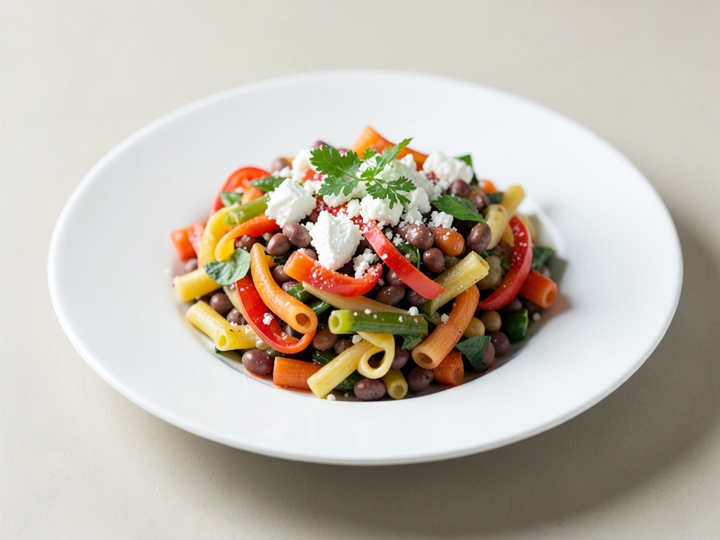 Bunter Nudel-Bohnen-Salat mit Feta
