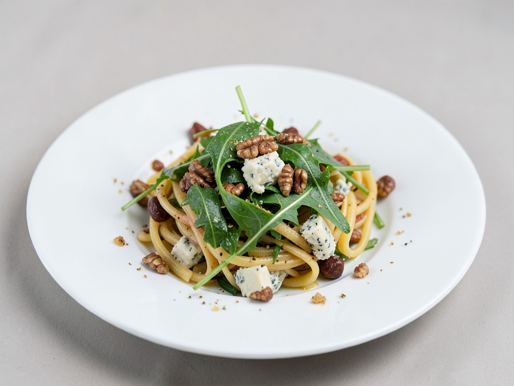 Nudelsalat mit Rucola, Walnüssen und Blauschimmelkäse