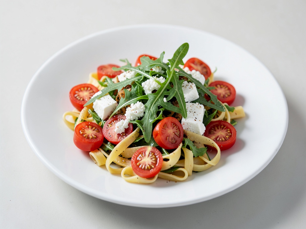 Nudelsalat mit frischen Tomaten, Ricotta und Rucola
