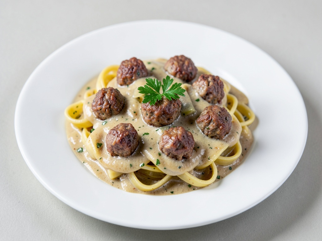 Cremige Lauch-Pasta-Sauce mit Bratwurstklößchen