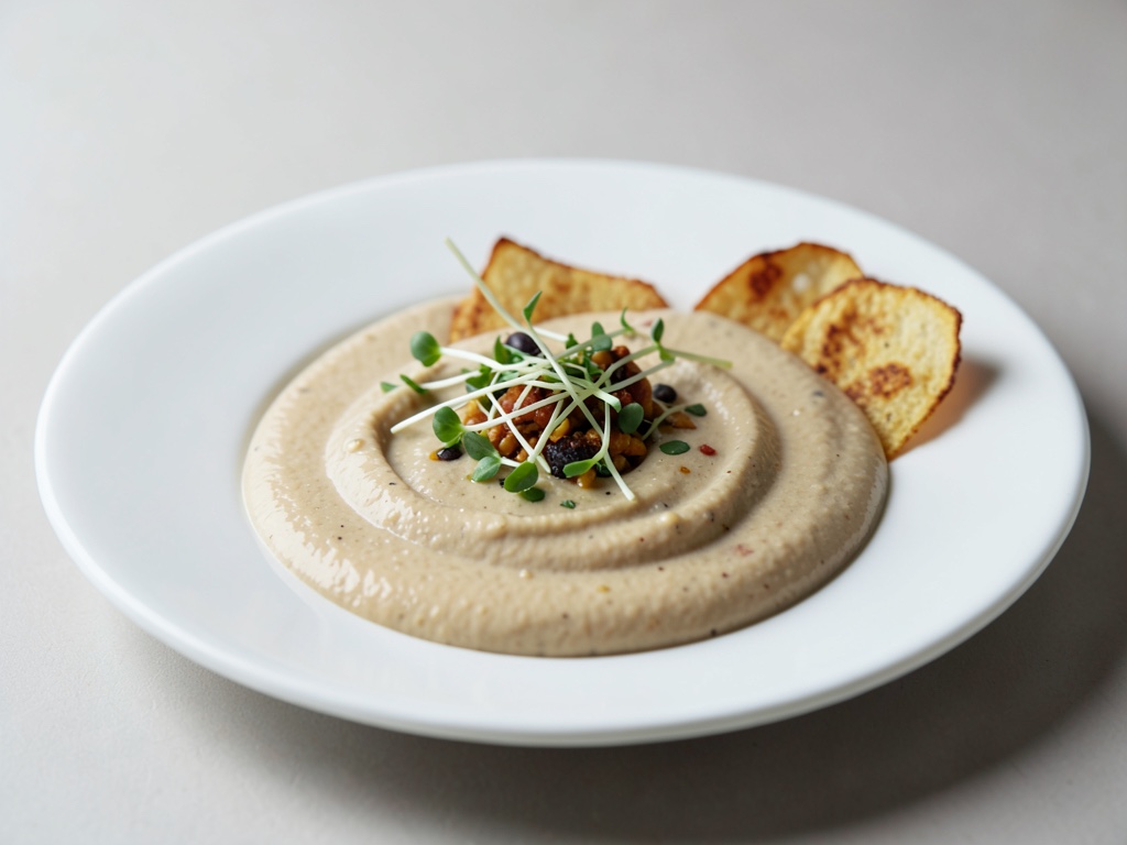 Zuppa cremosa di pastinaca con chips croccanti e germogli