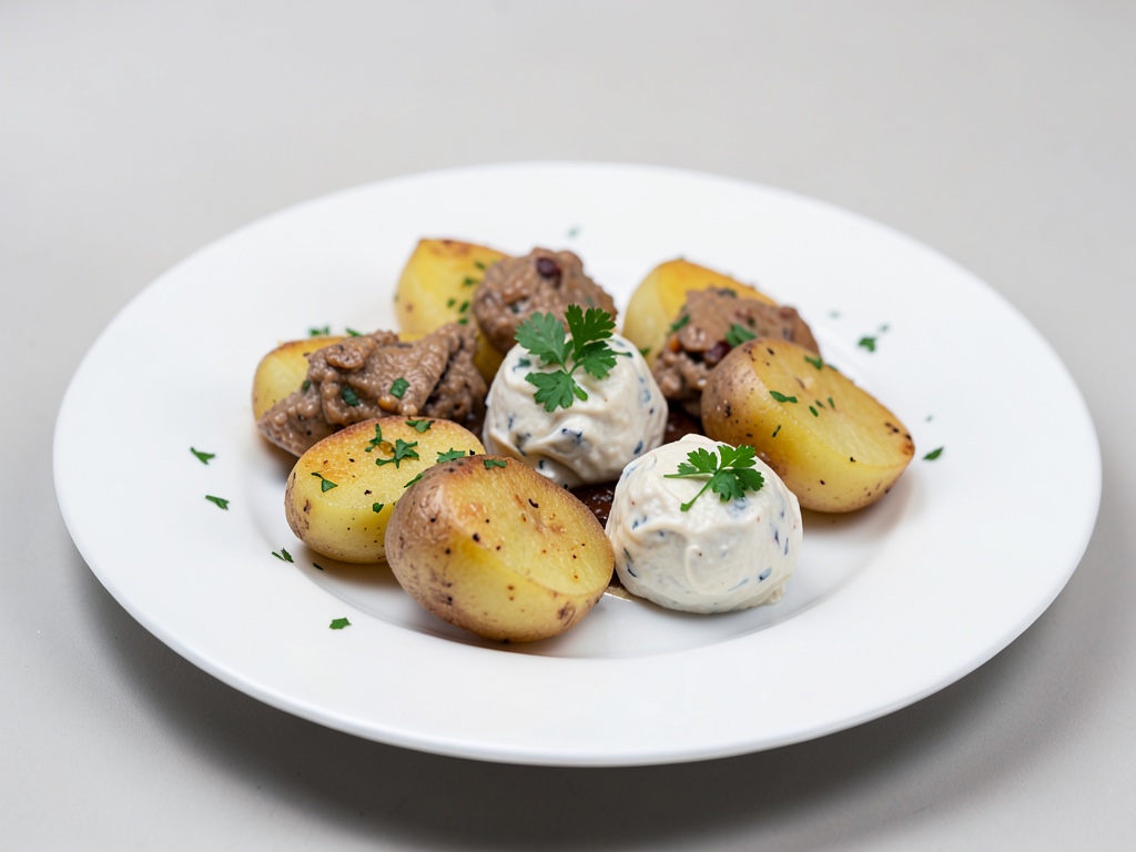 Patatas con tres salsas de requesón