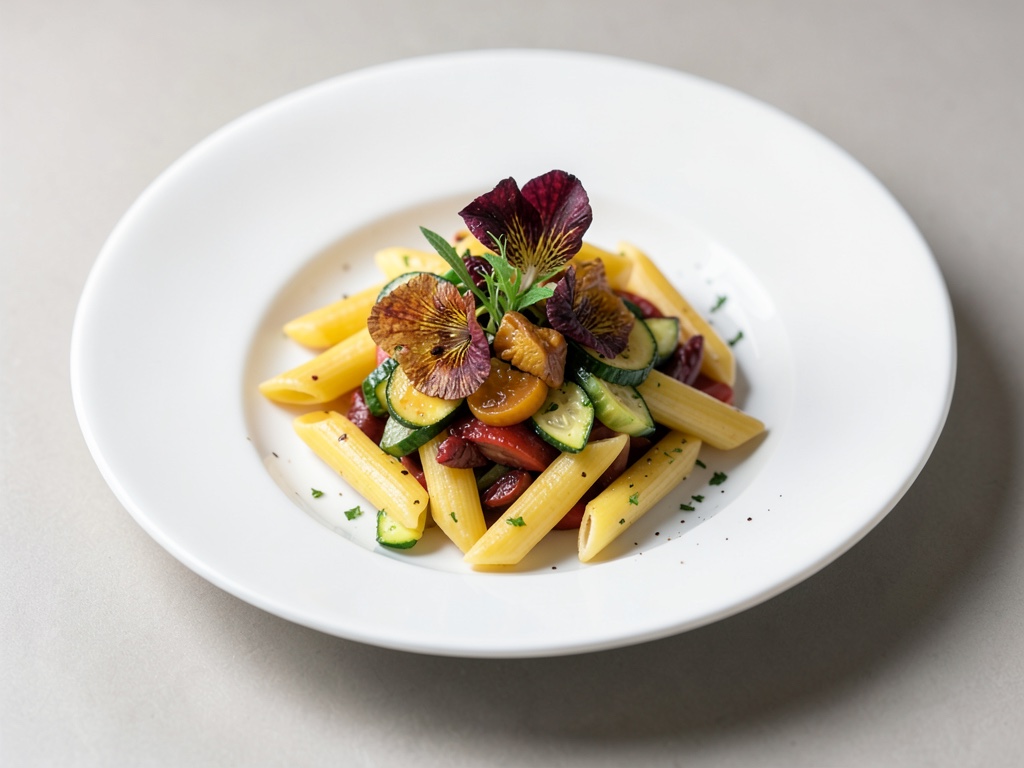 Penne con zucchine e fiori di zucca caramellati