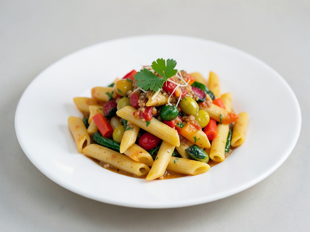 Pâtes penne au légumes colorés