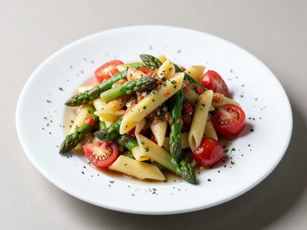 Penne con asparagi e pomodori
