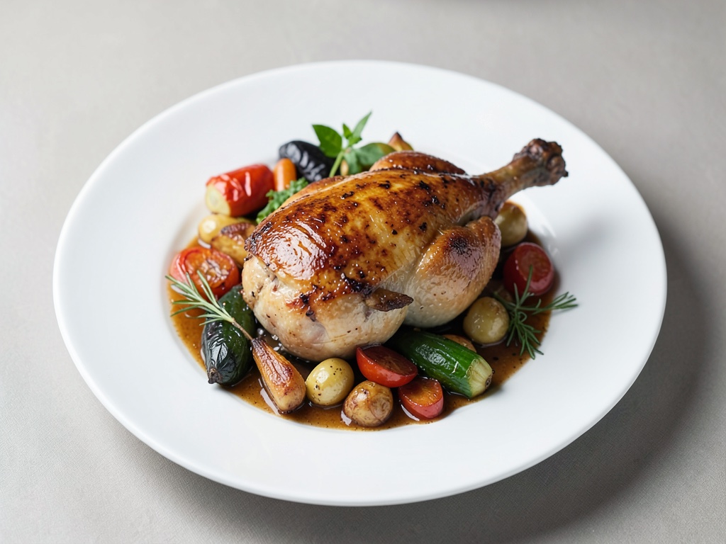Pintade française avec légumes rôtis