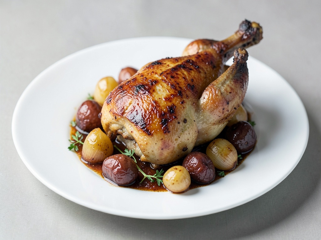 Pollo finto con marroni e cipolle glassate