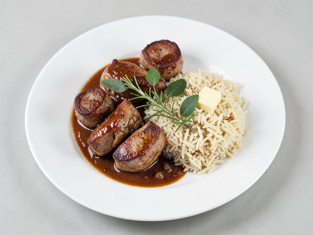Tenere cosce di pernice in salsa di vino rosso con riso