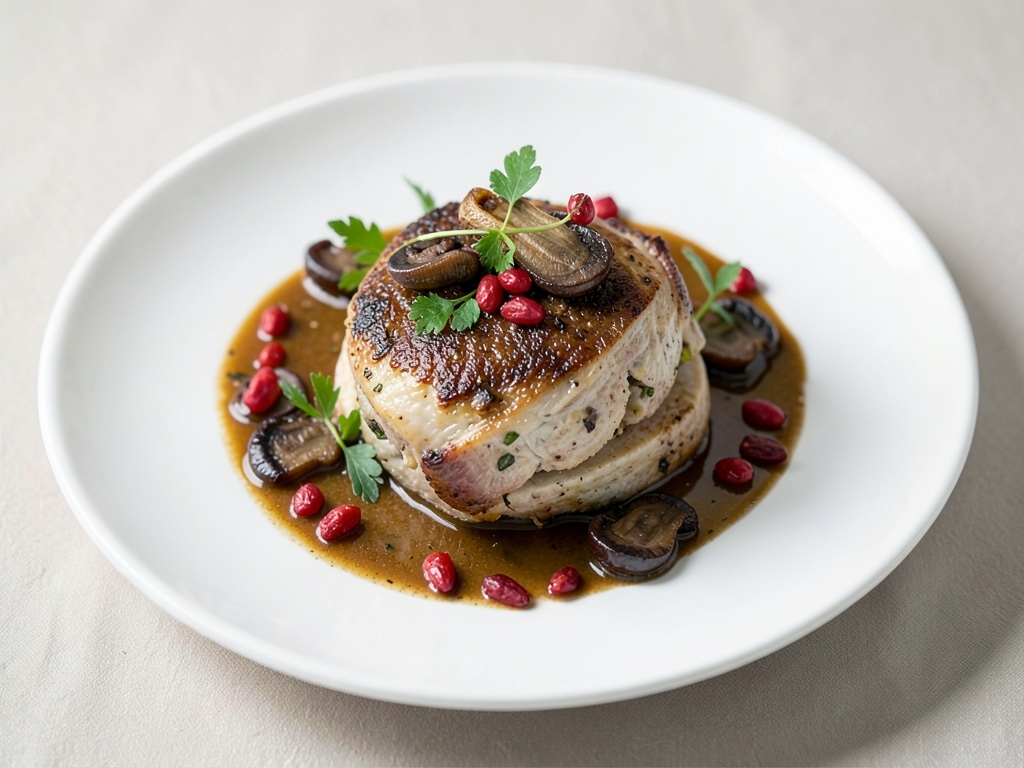 Petto di pernice ripiena con chanterelles e bacche di goji