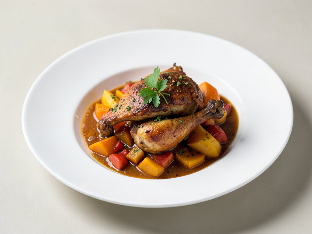 Perdiz crujiente con calabaza y azafrán