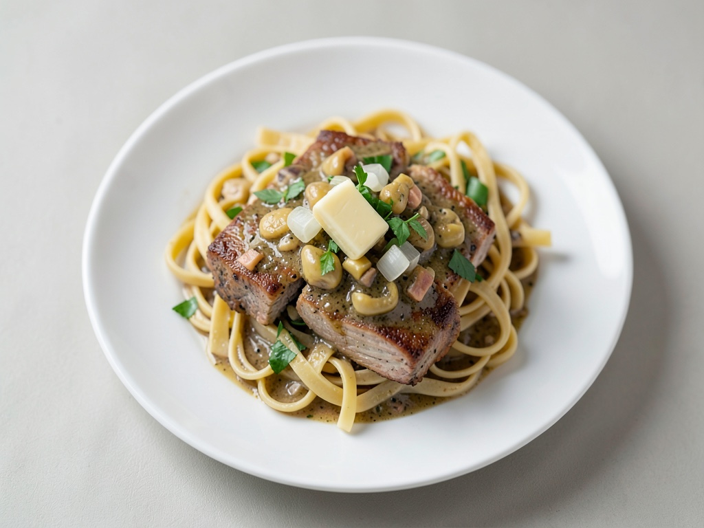 Perlhuhschmorbraten mit Reisnudeln