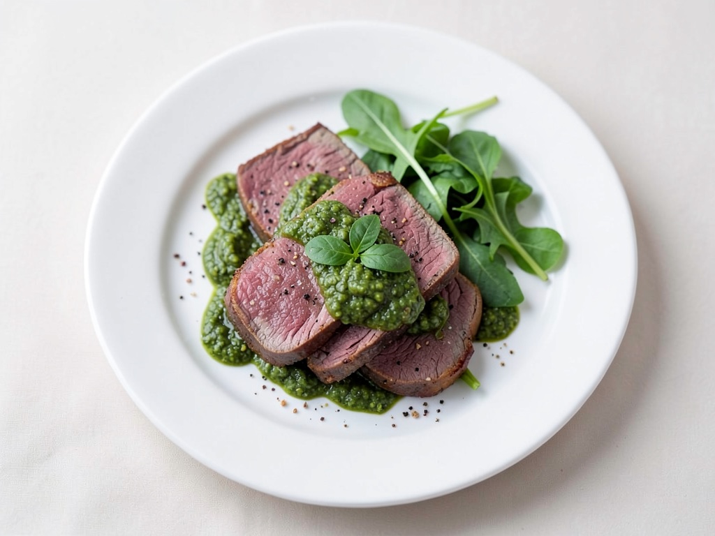 Carpaccio di filetto di manzo con pesto e insalata mista