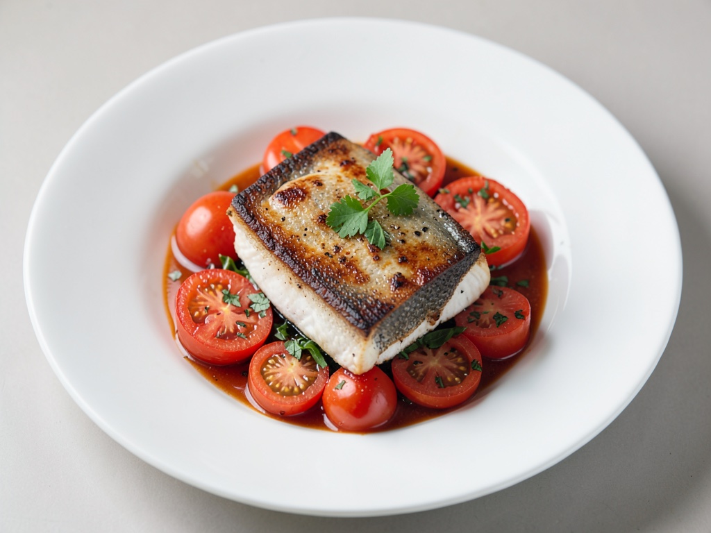 Pesce persico al forno con salsa di pomodoro