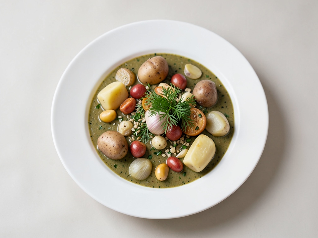 Zuppa cremosa di radice di prezzemolo con chips croccanti