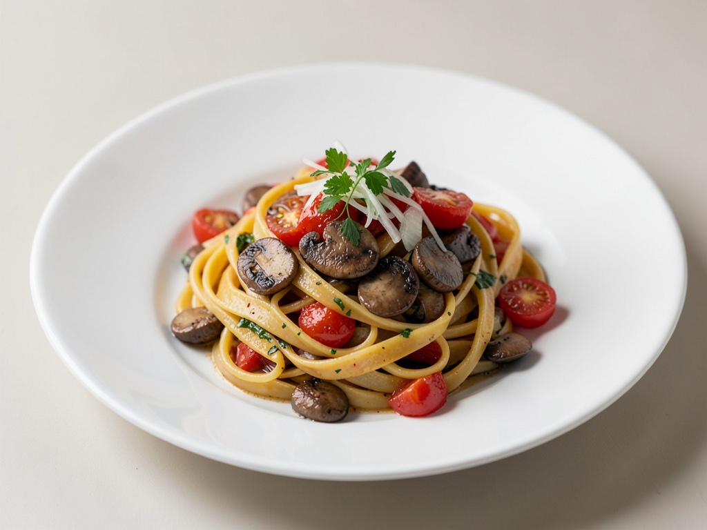 Pfannen-Pasta mit Champignons, Tomaten und Frühlingszwiebeln