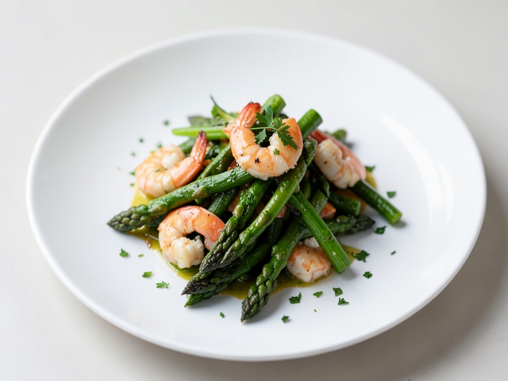 Asperges vertes sautées aux crevettes en un clin d'œil