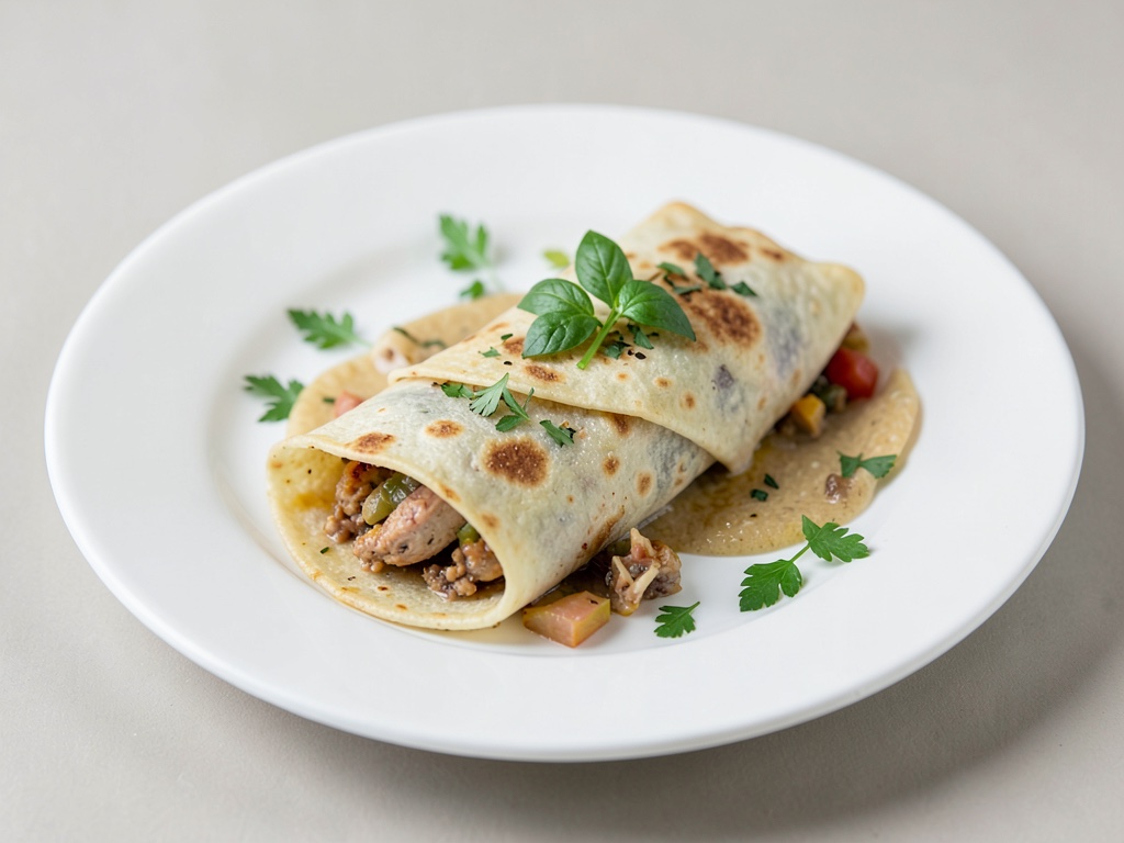 Tacos de pollo con envoltura de crepa
