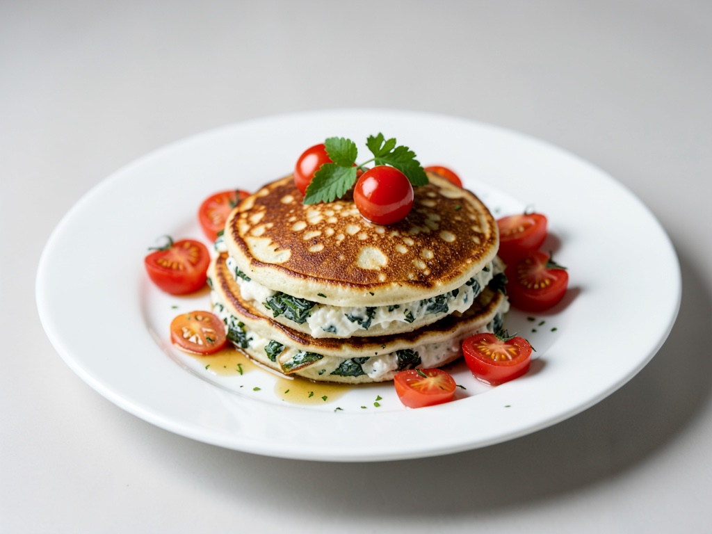 Pfannkuchen mit Frischkäse-Spinat-Füllung und Cocktailtomaten
