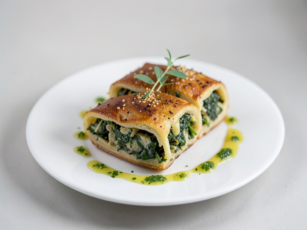Rotolini dorati di crêpe al ripieno di spinaci