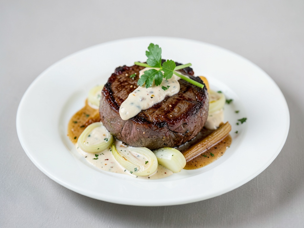 Bistec di pepe succoso con verdure di finocchio cremose