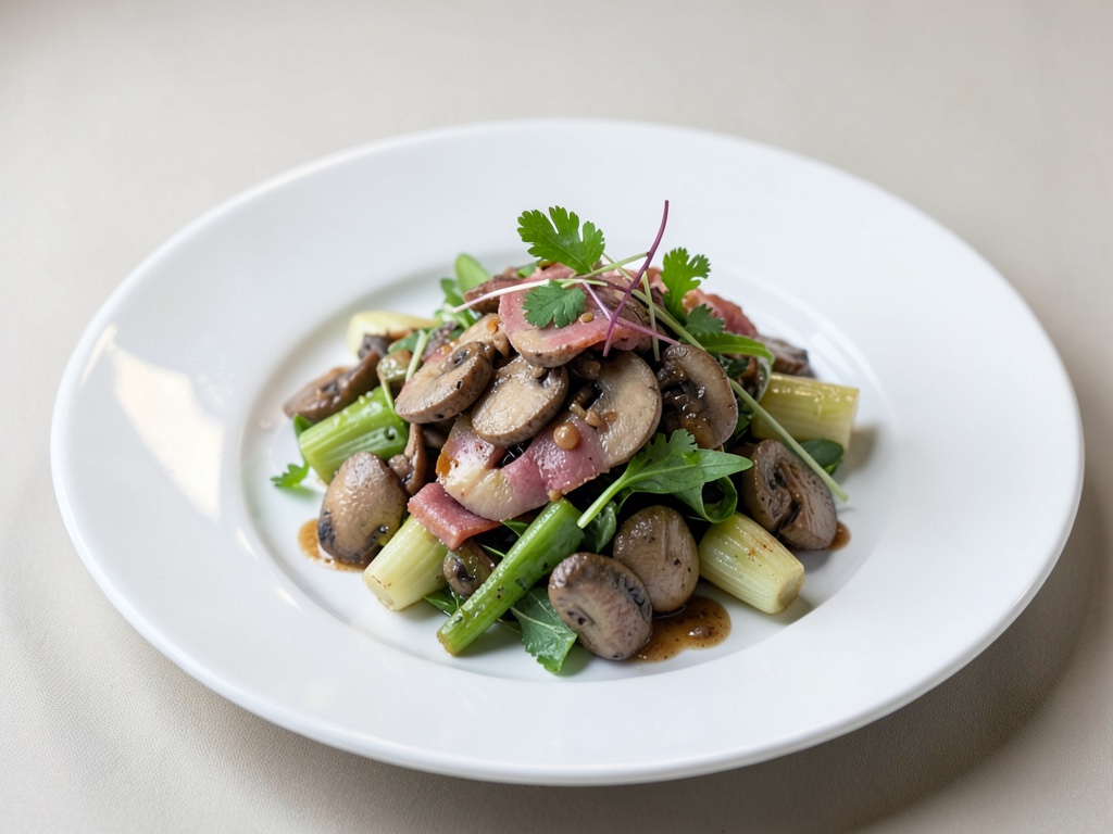 Insalata tiepida di funghi con carciofi e prosciutto