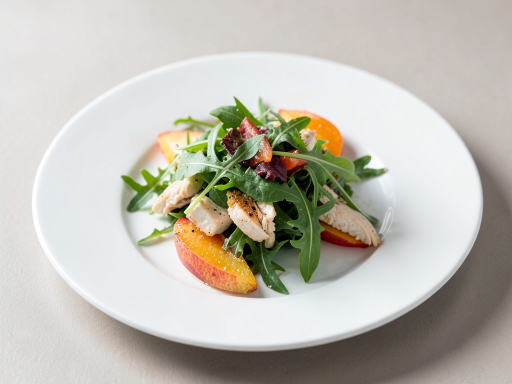 Insalata fresca di pesca e pollo con rucola