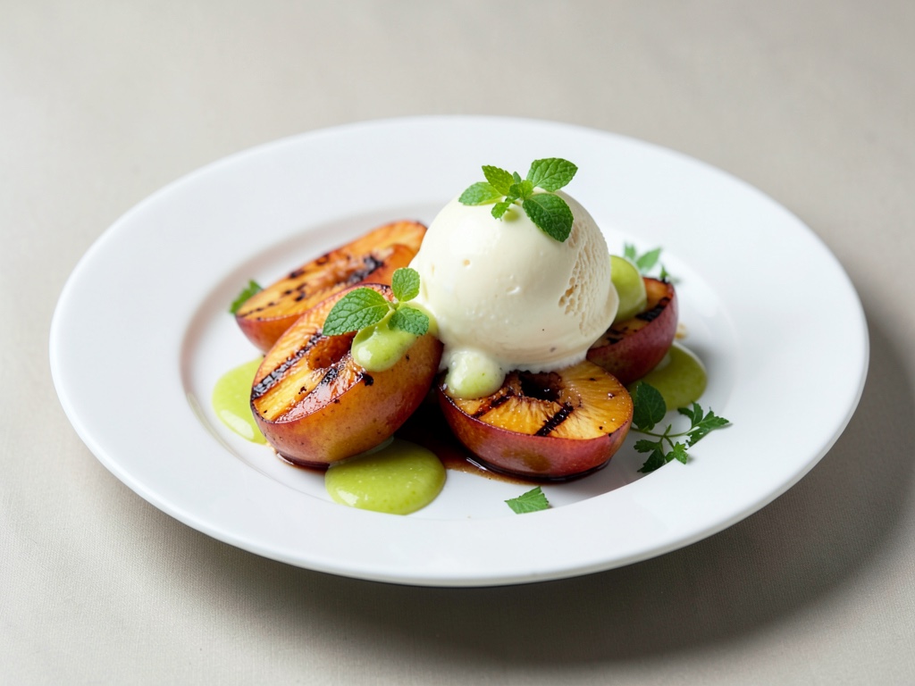 Pêches grillées à la sauce au citron vert et à la glace