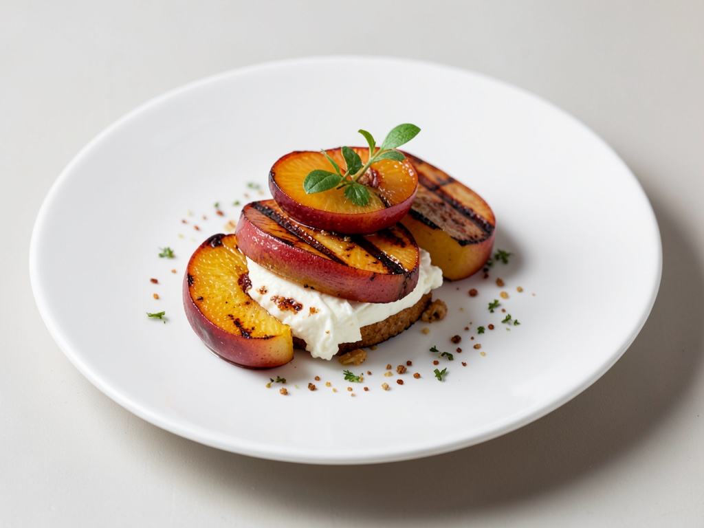 Pêches grillées à la garniture de fromage frais
