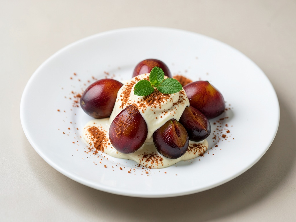 Zimtpflaumen mit cremiger Joghurt-Sauce
