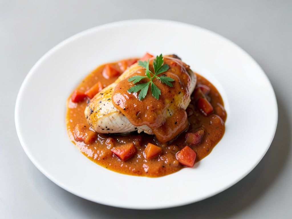 Piccata di pollo con salsa cremosa di pomodori e albicocche