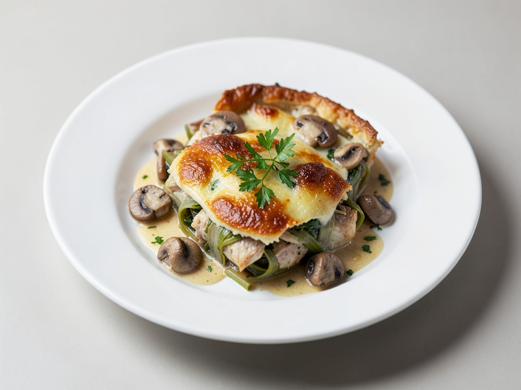 Torta di pollo e porro con funghi champignon