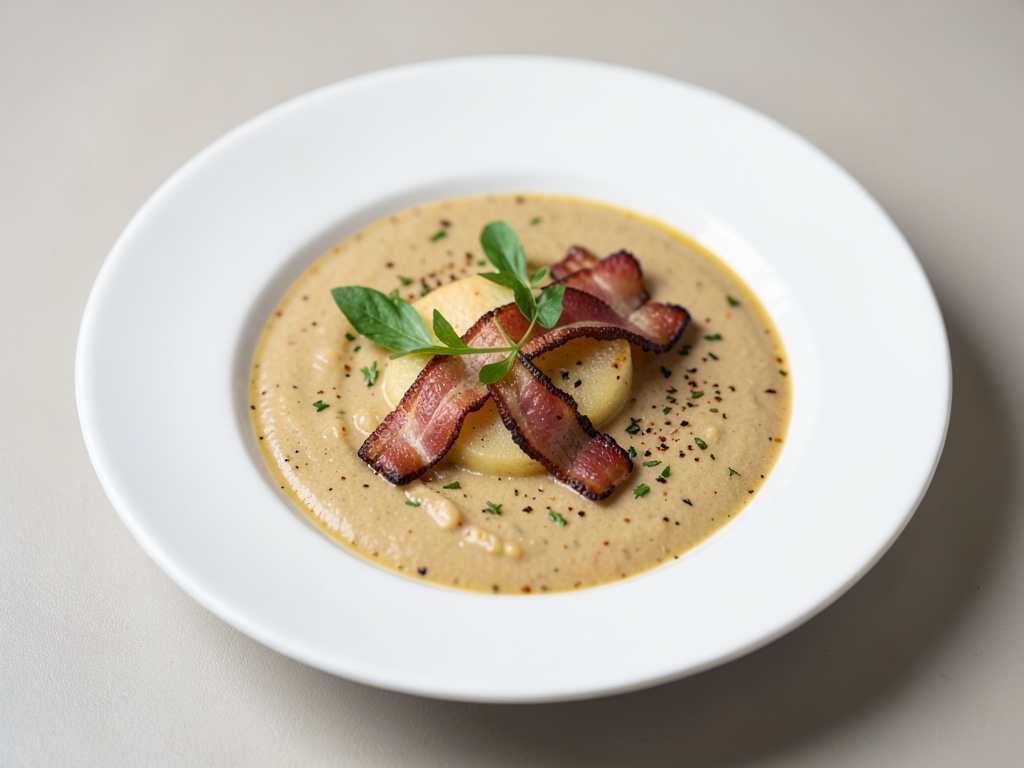 Zuppa di mele salata con pancetta croccante