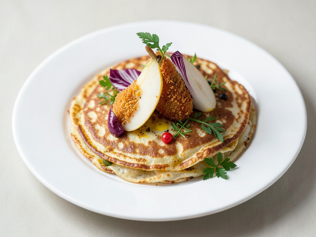 Crêpes salées à la poêle avec poire et radicchio