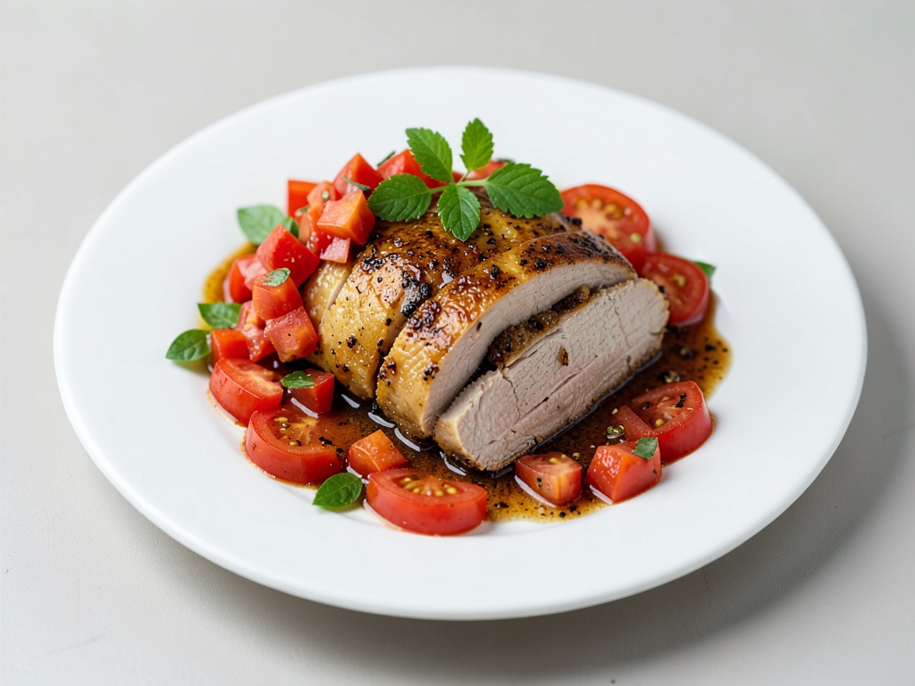 Pechuga de pavo especiada con salsa de tomate fresca