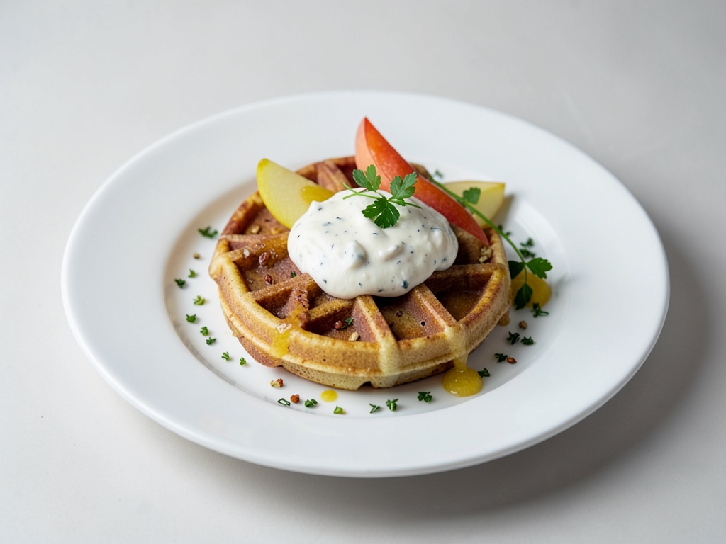 Waffle salate con dip di quark e purea di mele