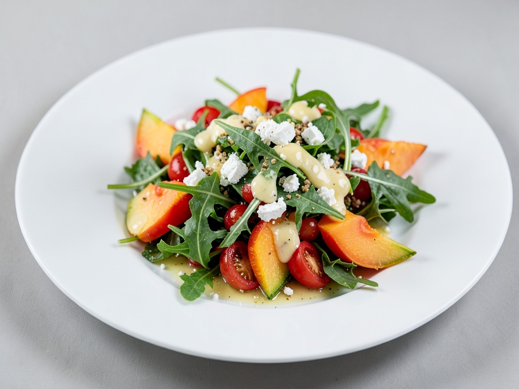 Insalata di melone e rucola piccante con feta e condimento al limone