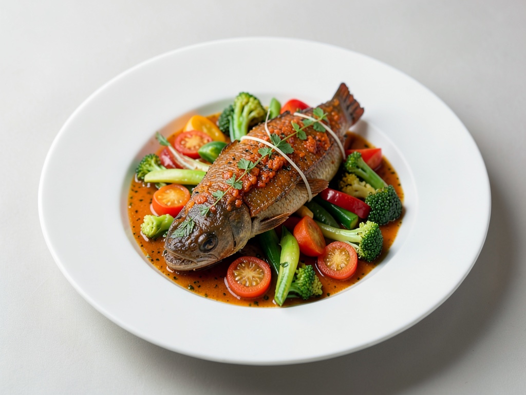 Pangasius épicé aux légumes colorés